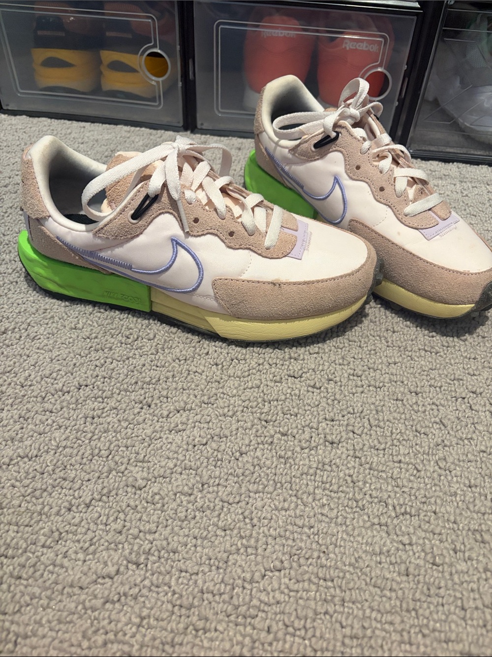 Nike Low-Top Sneakers in Beige, Lavender & Neon Green Accents